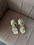 Rhinestone Embedded Square Toe Open Toe Buckle Strap Heels